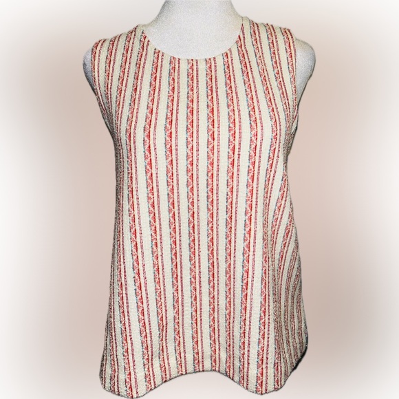 NWT Madewell SZ XS beige/red/blue/yellow boucle’ top w/wide shoulder straps - Picture 1 of 7